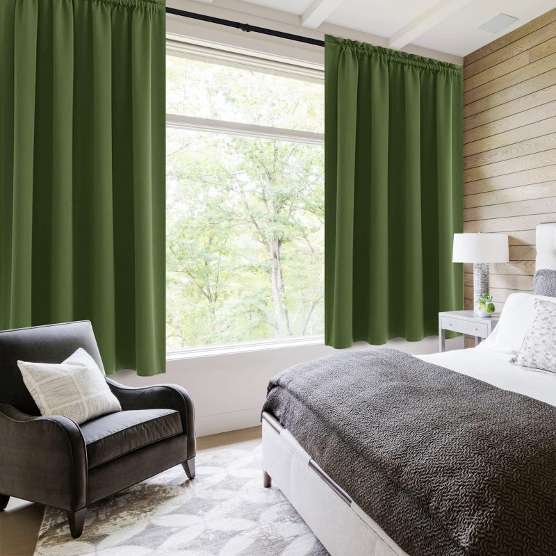 DWCN Olive Green Room Darkening Blackout Curtains - Thermal Insulated Privacy Energy Saving Window Curtain Drapes 52 x 45 inch Length, Set of 2 Bedroom Living Room Curtains - Image 2